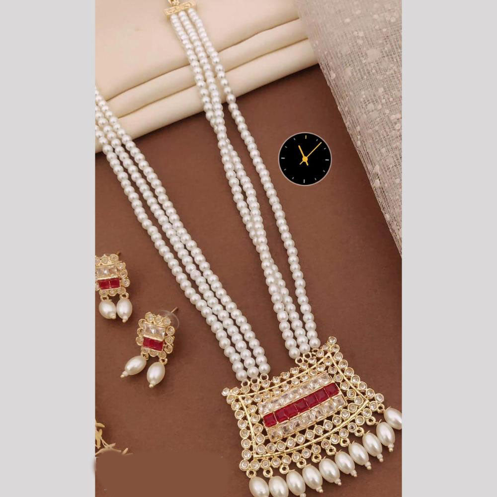Manisha Jewellery Traditional Crystal Stone And Pearl Long Necklace Set