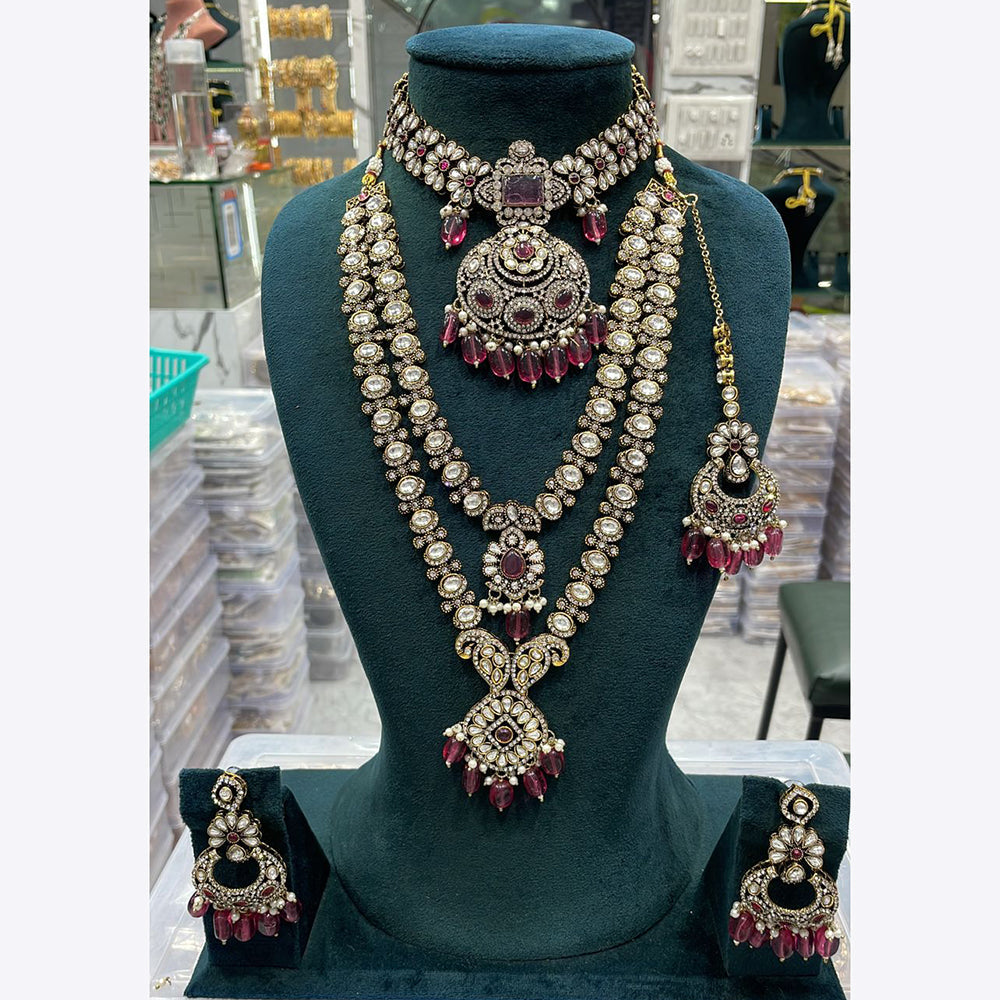 Manisha Jewellery Traditional Pota And Pearl Necklace Combo Set Perfet For Wedding
