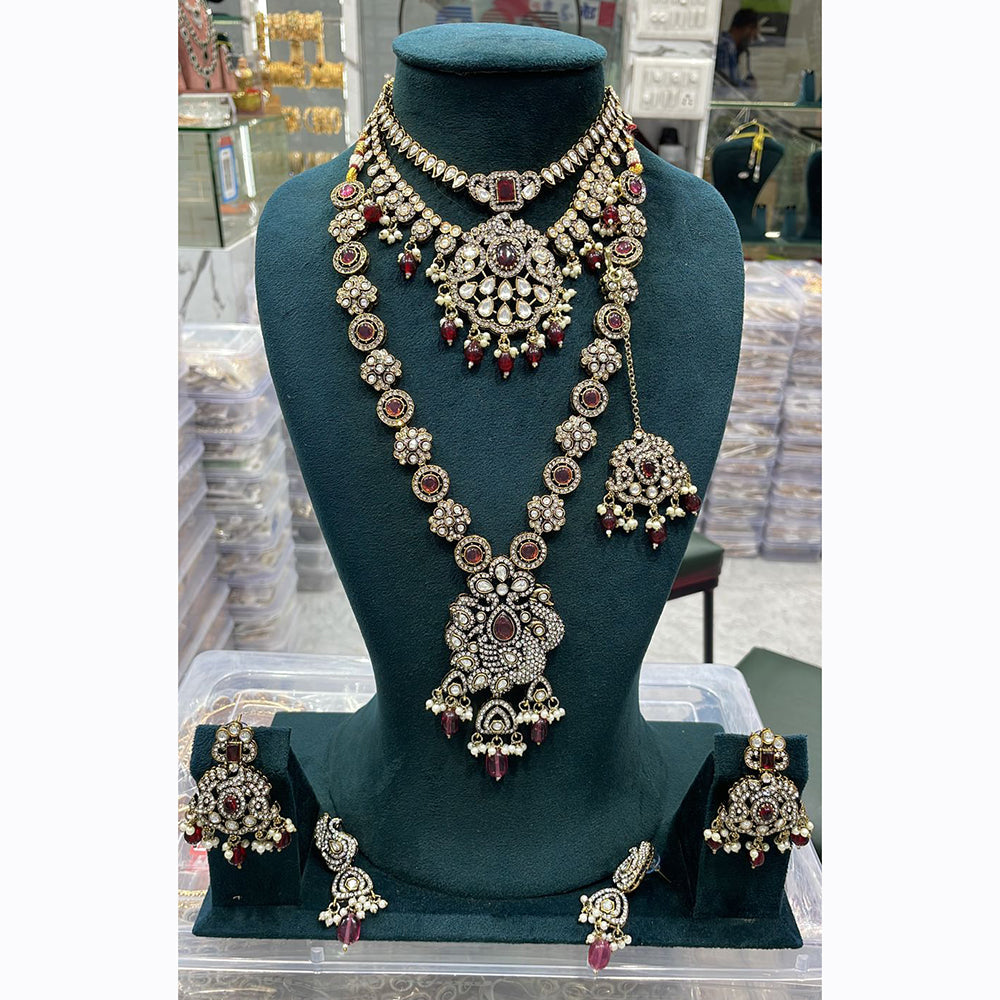 Manisha Jewellery Traditional Pota And Pearl Necklace Combo Set Perfet For Wedding