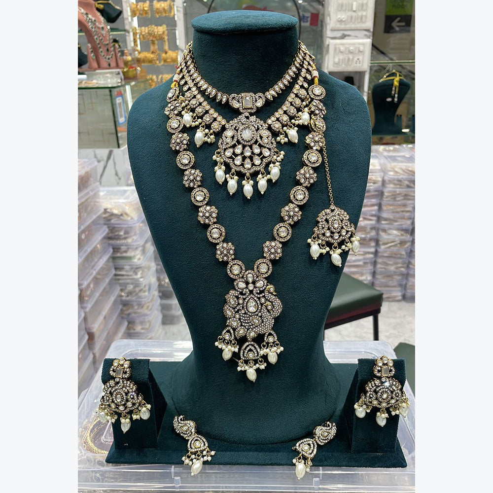 Manisha Jewellery Traditional Pota And Pearl Necklace Combo Set Perfet For Wedding
