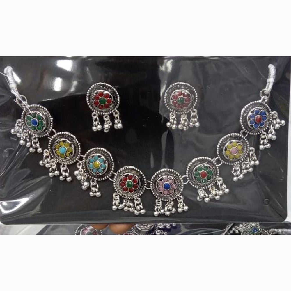 Manisha Jewellery Rustic Charm Oxidised Plated Pota Stone Necklace Set