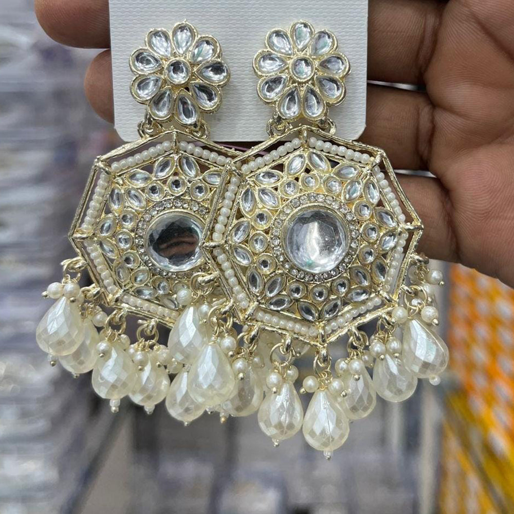 Manisha Jewellery Designer Kundan Sto ne Work Pearl Hanging Earrings