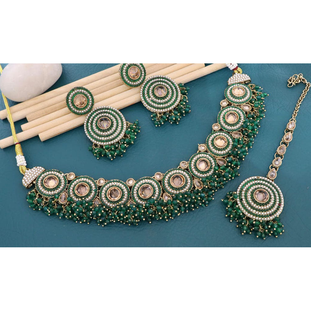 Manisha Jewellery Sparkling Crystal Stone And Pearl Choker Necklace Set