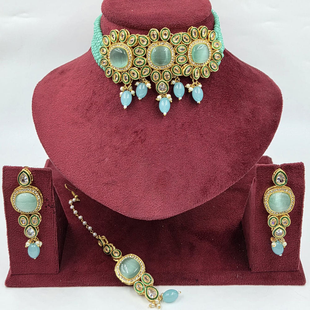 Manisha Jewellery Royal Austrian And Pota Stone Beads Choker Necklace Set