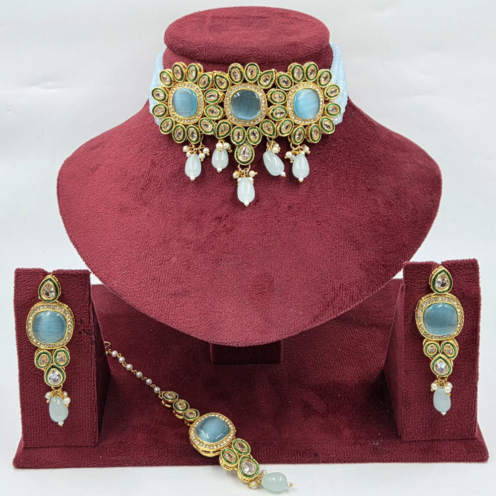 Manisha Jewellery Royal Austrian And Pota Stone Beads Choker Necklace Set