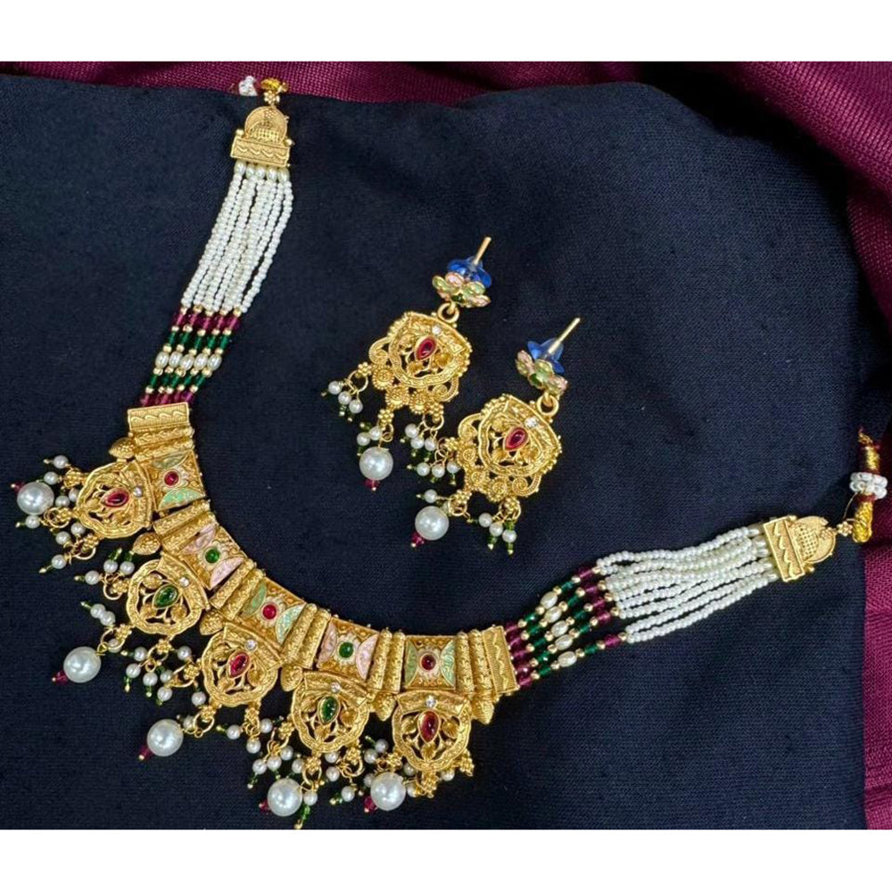 Manisha Jewellery Traditional Pota Stone And Meenakari Pearl Necklace Set