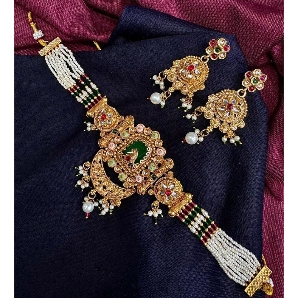 Manisha Jewellery Traditional Pota Stone And Meenakari Pearl Choker Necklace Set