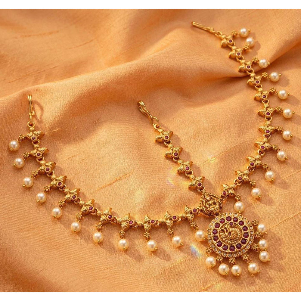 Manisha Jewellery Premium Pota Stone And Pearl Damini Maangtikka