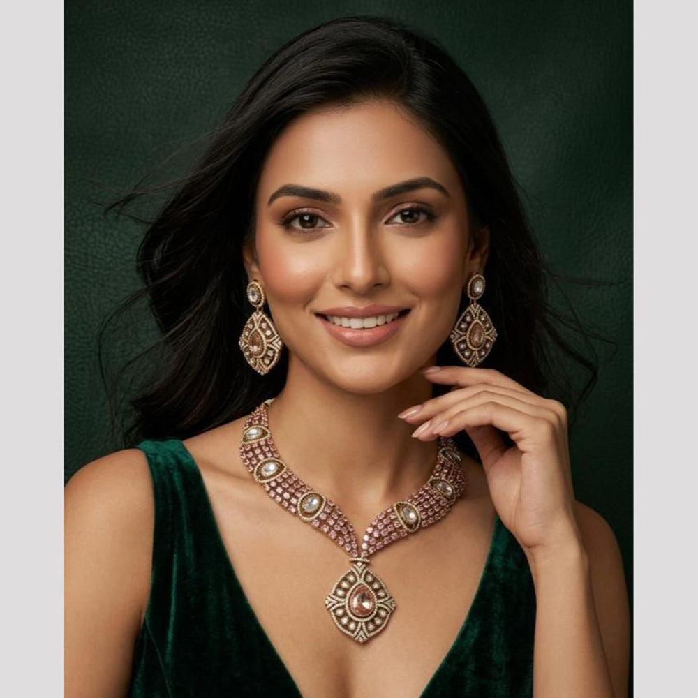 Manisha Jewellery Grand Polki Kundan And American Diamond Party Wear Necklace Set