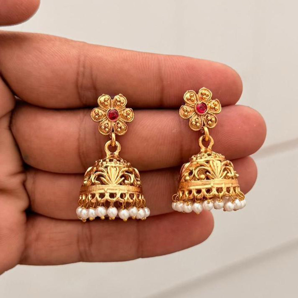 Manisha Jewellery Grand Pota Stone With Pearl Jhumki Earrings