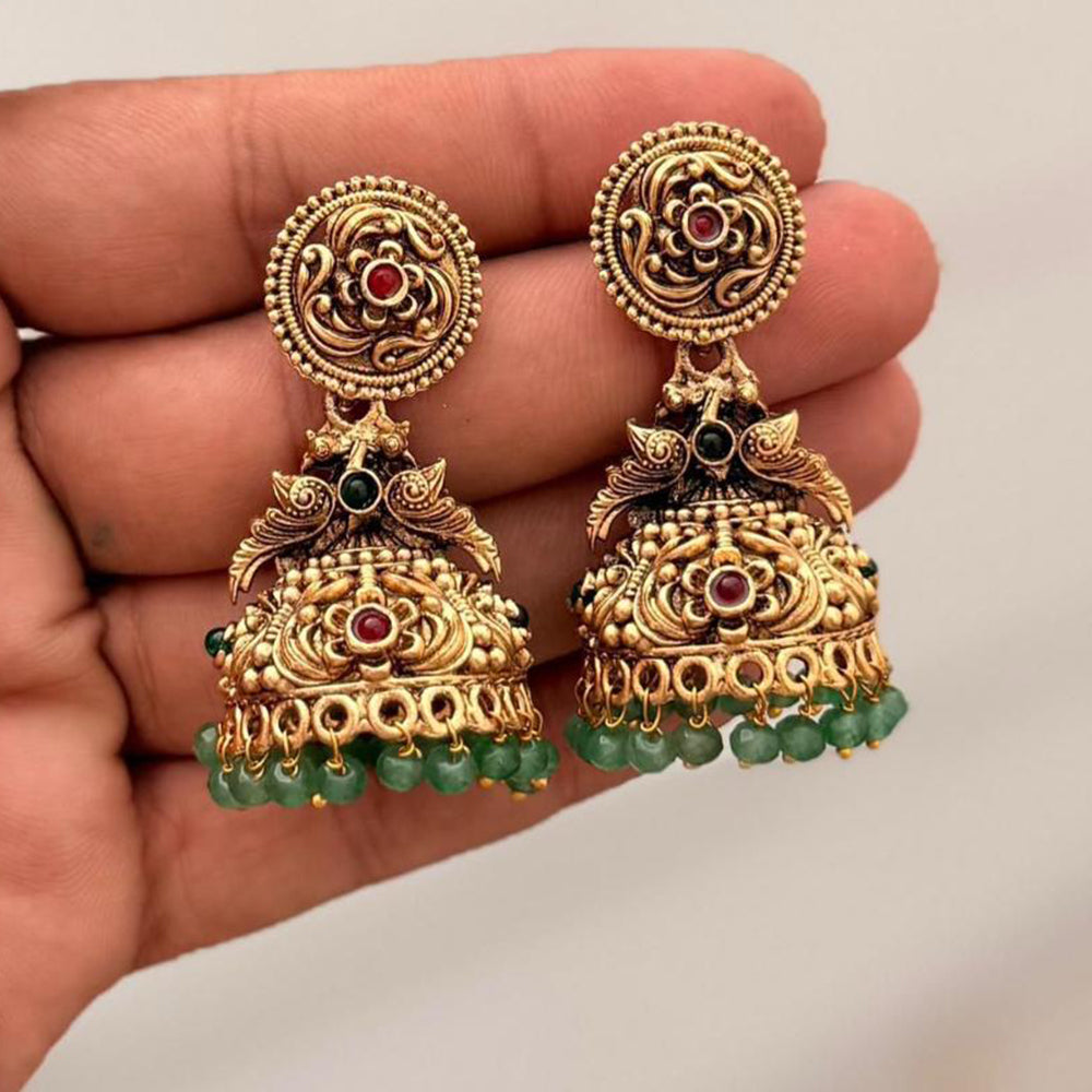 Manisha Jewellery Grand Pota Stone With Pearl Jhumki Earrings