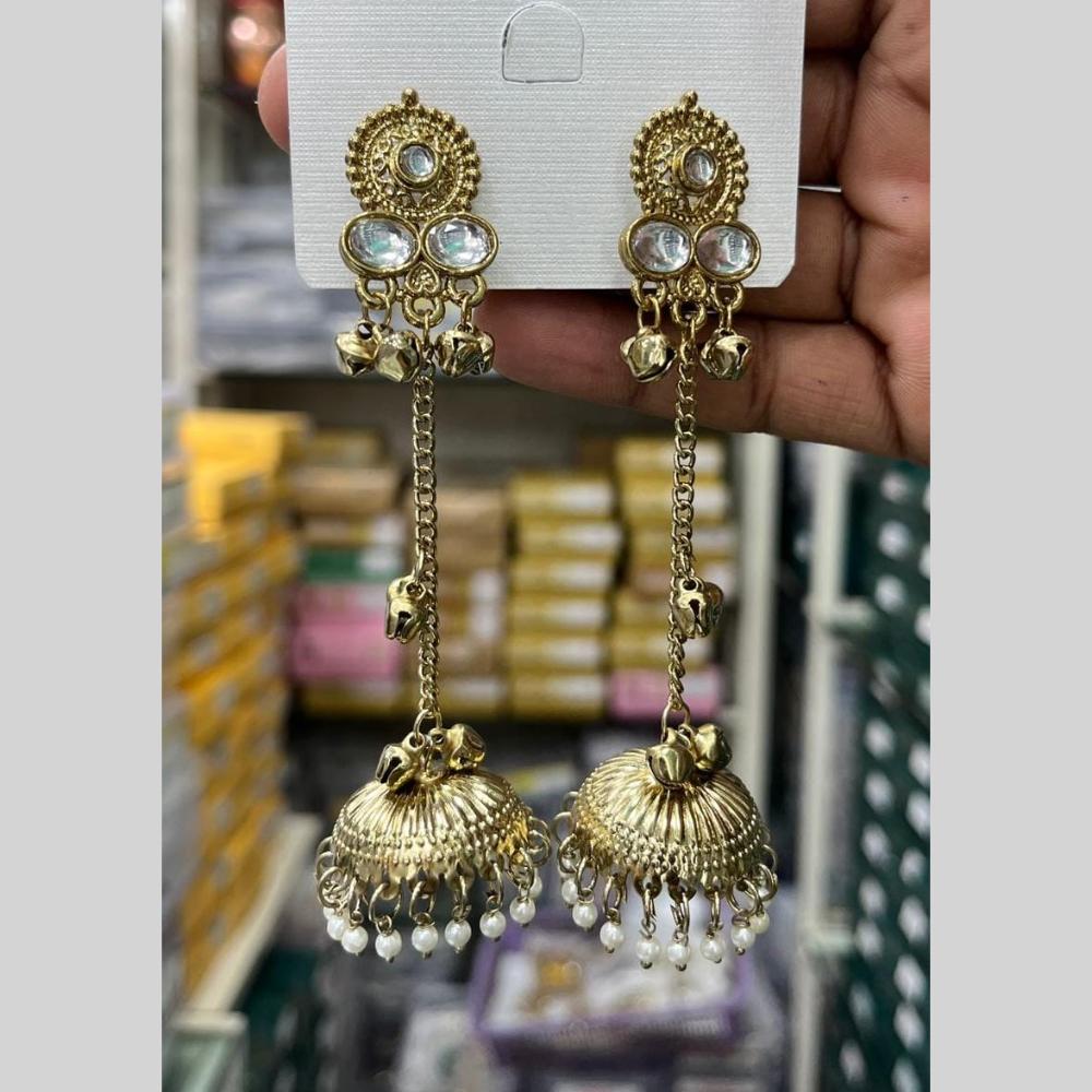 Manisha Jewellery Grand Kundan Stone And Pearl Ghungroo Jhumki Earrings