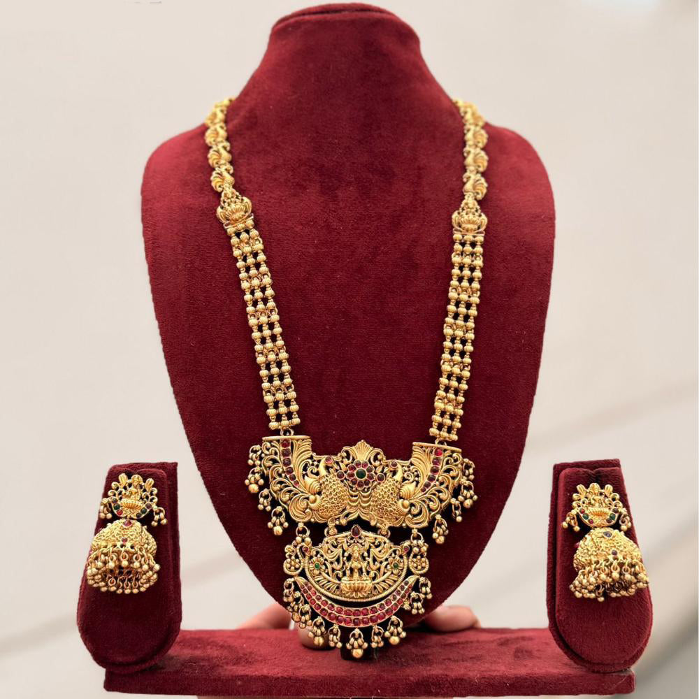 Manisha Jewellery Trendy Pota Stone And Pearl Temple Long Necklace Set