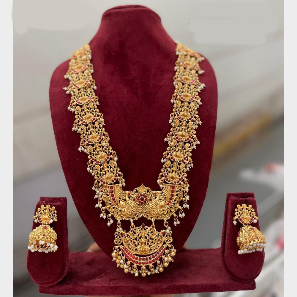 Manisha Jewellery Trendy Pota Stone And Pearl Temple Long Necklace Set