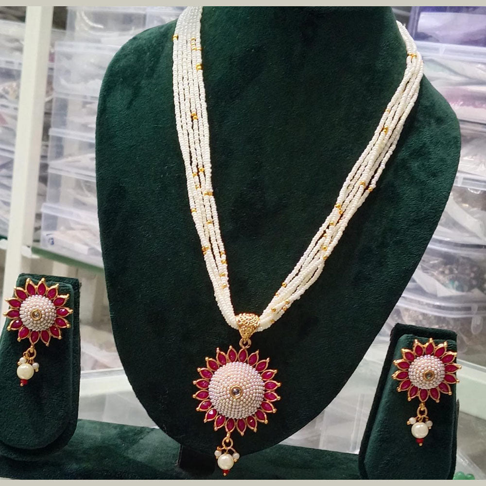 Manisha Jewellery Trendy Pota Stone Pearl Long Necklace Set