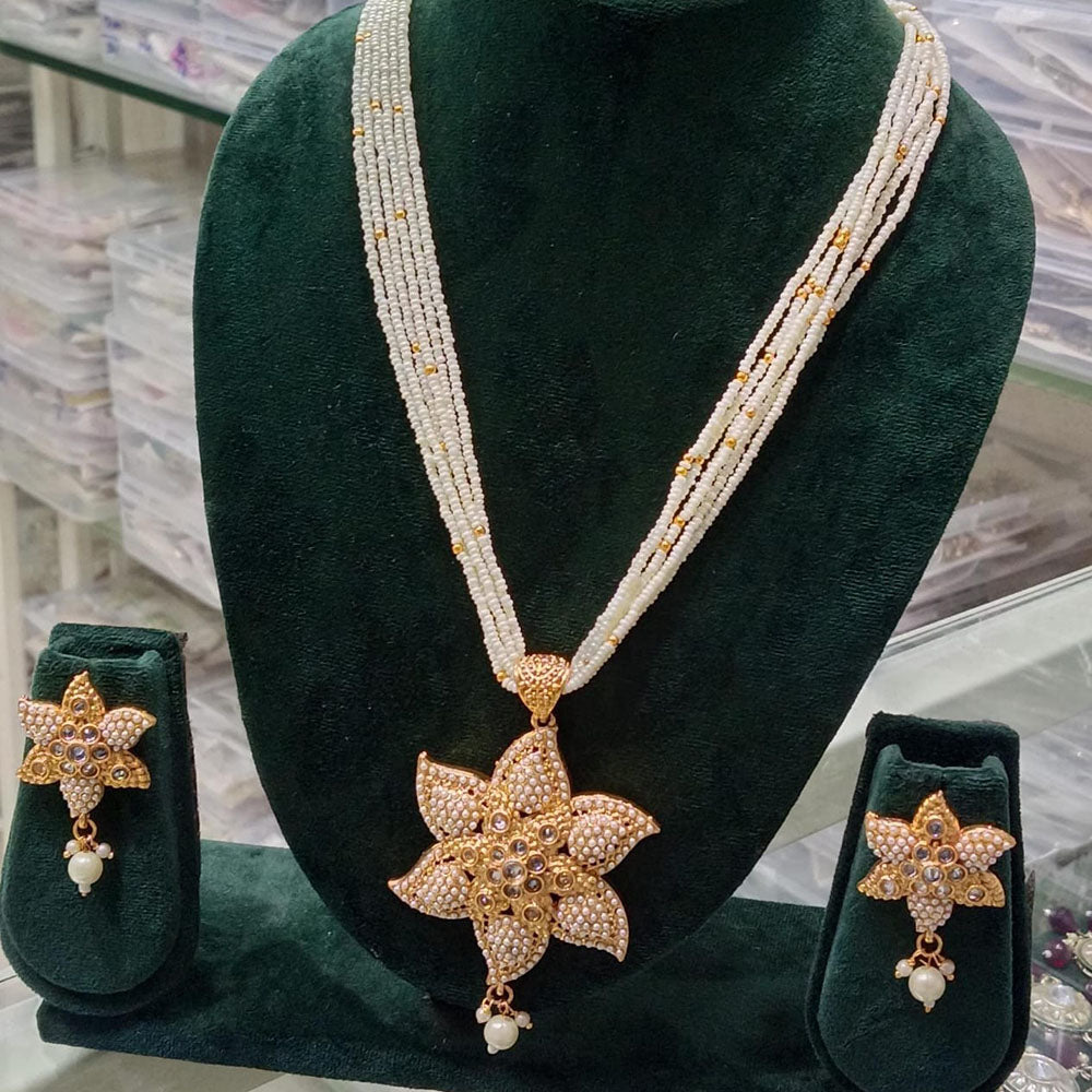 Manisha Jewellery Trendy Pota Stone Pearl Long Necklace Set