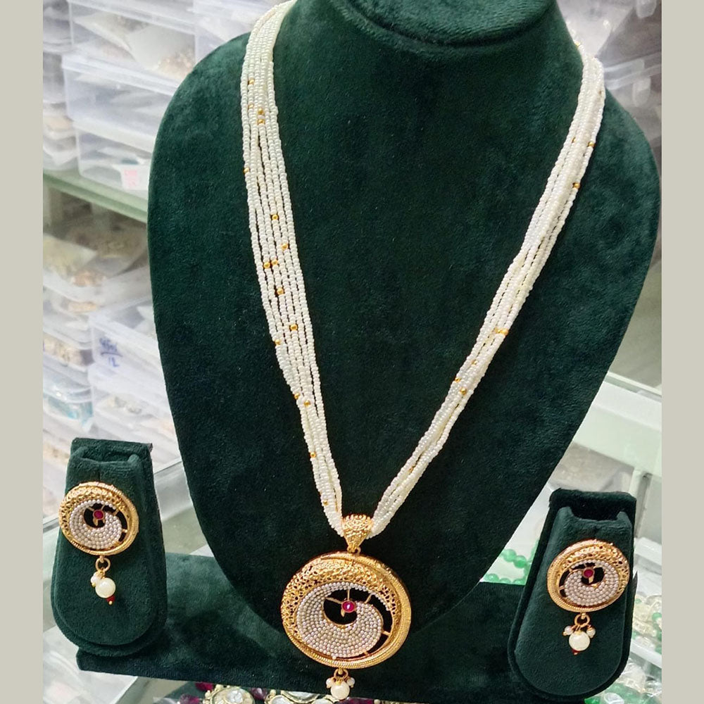 Manisha Jewellery Trendy Pota Stone Pearl Long Necklace Set