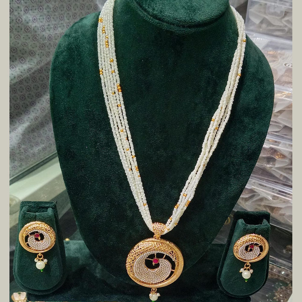 Manisha Jewellery Trendy Pota Stone Pearl Long Necklace Set