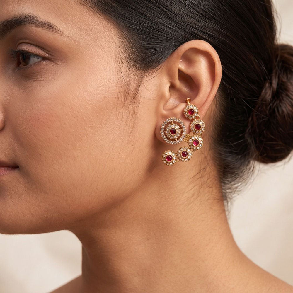 Manisha Jewellery Pota Stone And Austrian Stone Designer Earcuff Earrings