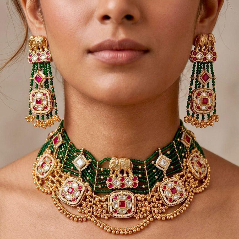 Manisha Jewellery Premium Pota Stone And Pearl Choker Necklace Set