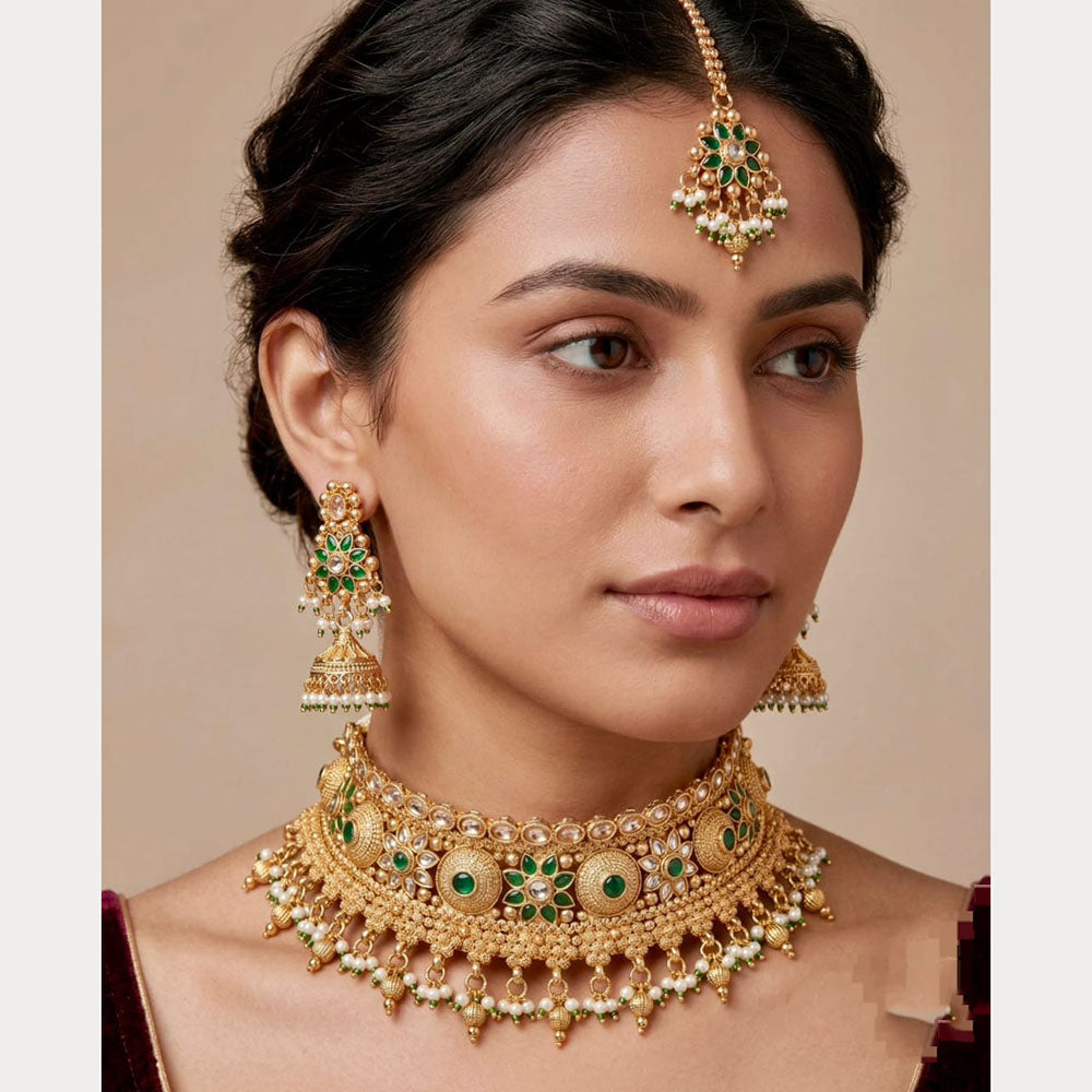 Manisha Jewellery Premium Pota Stone And Pearl Choker Necklace Set