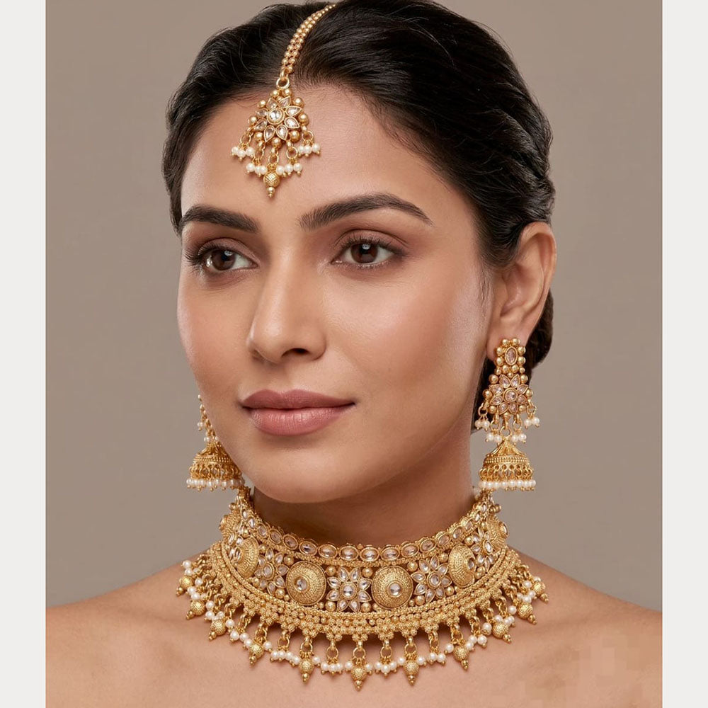 Manisha Jewellery Premium Pota Stone And Pearl Choker Necklace Set