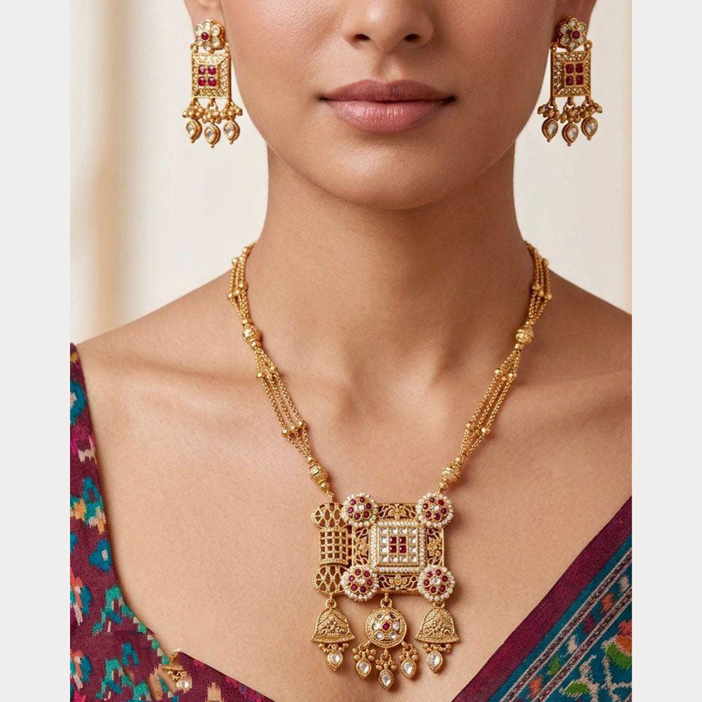 Manisha Jewellery Premium Pota Stone And Pearl Necklace Set