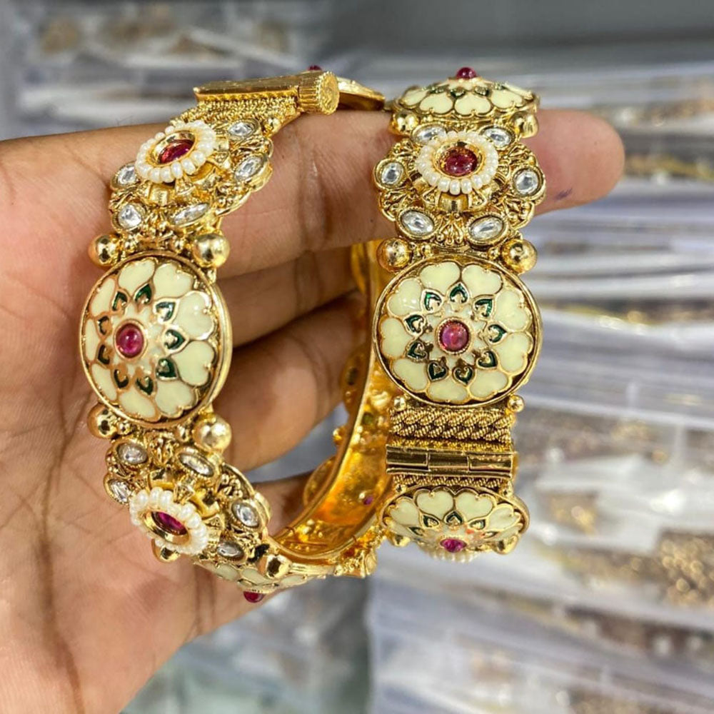 Manisha Jewellery Pota Stone And Pearl Meenakari Openable Bangles Set