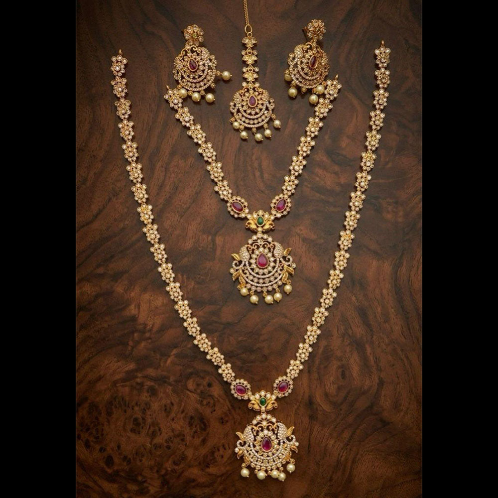 Manisha Jewellery Luxury Pota Stone And Austrian Pearl Double Necklace Set