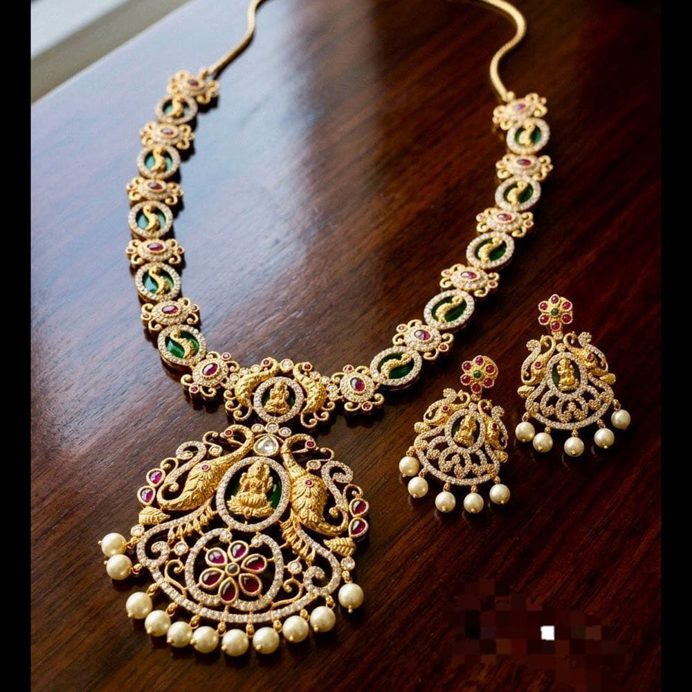Manisha Jewellery Royal Pota Stone And Pearl Temple Necklace Set