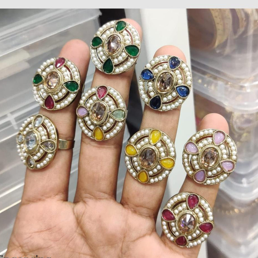 Manisha Jewellery Crystal Stone And Pearl Statement Ring for Women