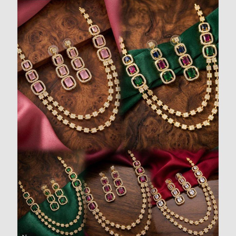 Manisha Jewellery Gold Plated Crystal Stone Double Necklace Set