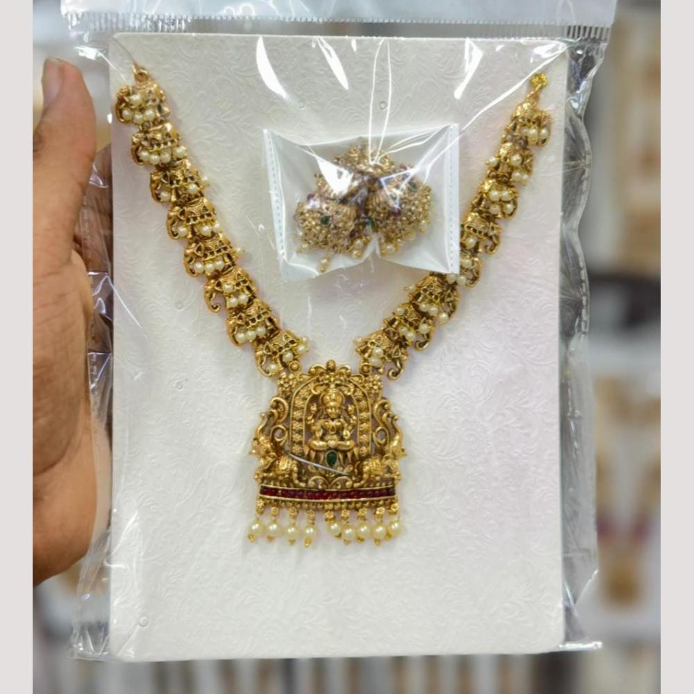 Manisha Jewellery Elegant Pota Stone And Pearl Temple Necklace Set