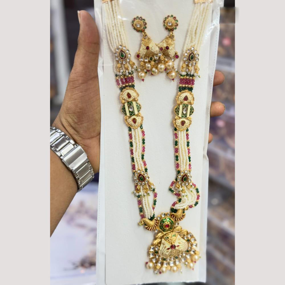Manisha Jewellery Elegant Pota Stone And Pearl Meenakari Long Necklace Set