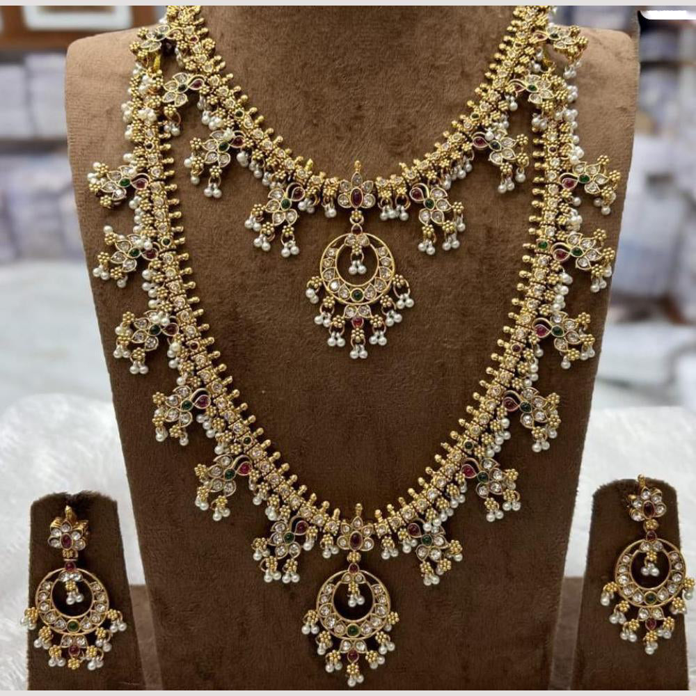Manisha Jewellery Luxury Pota Stone & Austrian Stone Pearl Double Necklace Set
