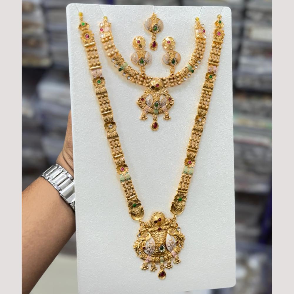 Manisha Jewellery Luxury Pota Stone & Austrian Stone Pearl Meenakari Double Necklace Set