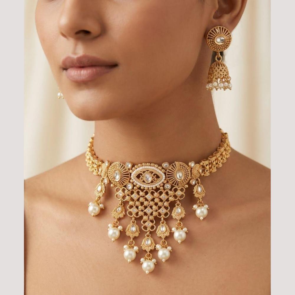 Manisha Jewellery Premium Pota Stone And Pearl Choker Necklace Set