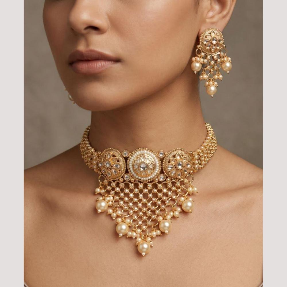 Manisha Jewellery Premium Pota Stone And Pearl Choker Necklace Set