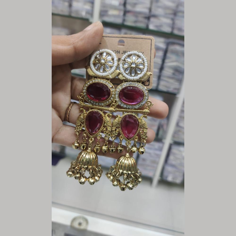 Manisha Jewellery Royal Ethnic Pota Stone And Ghungroo Jhumki Earrings