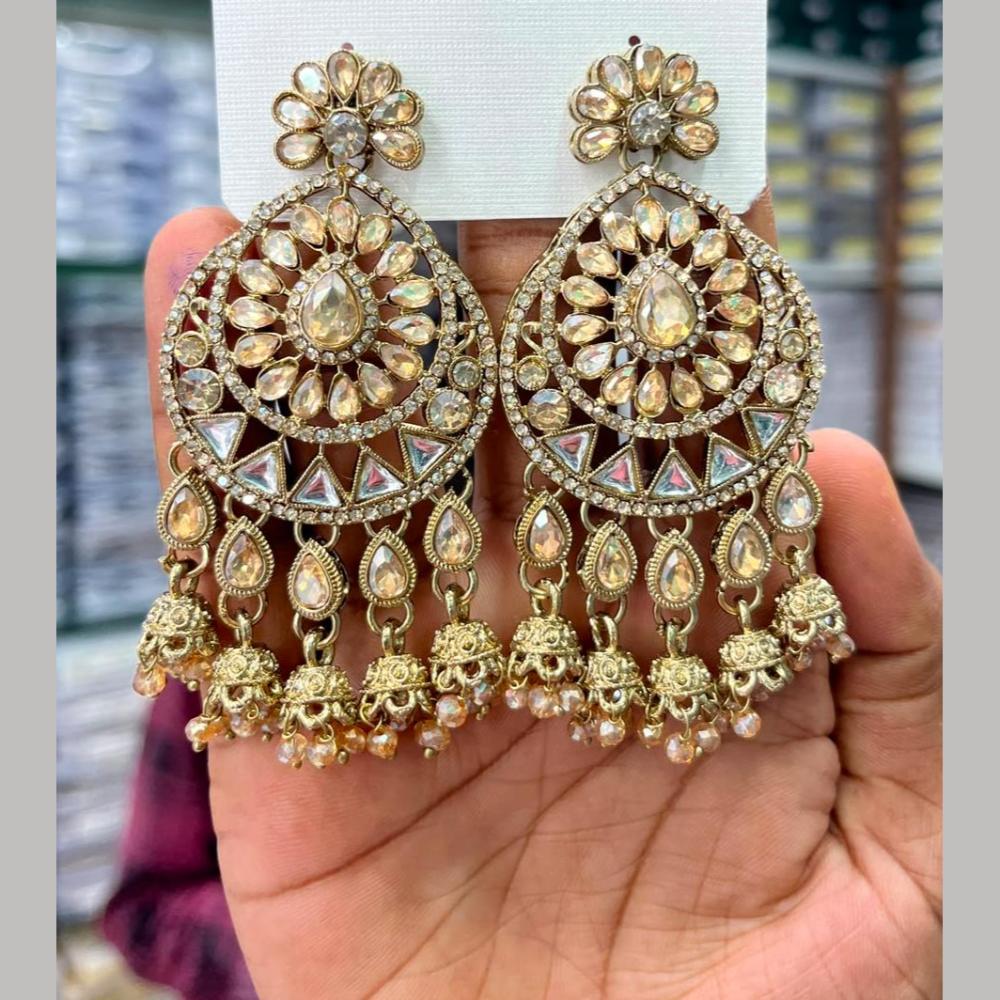 Manisha Jewellery Designer Crystal Stone And Pearl Jhumki Earrings