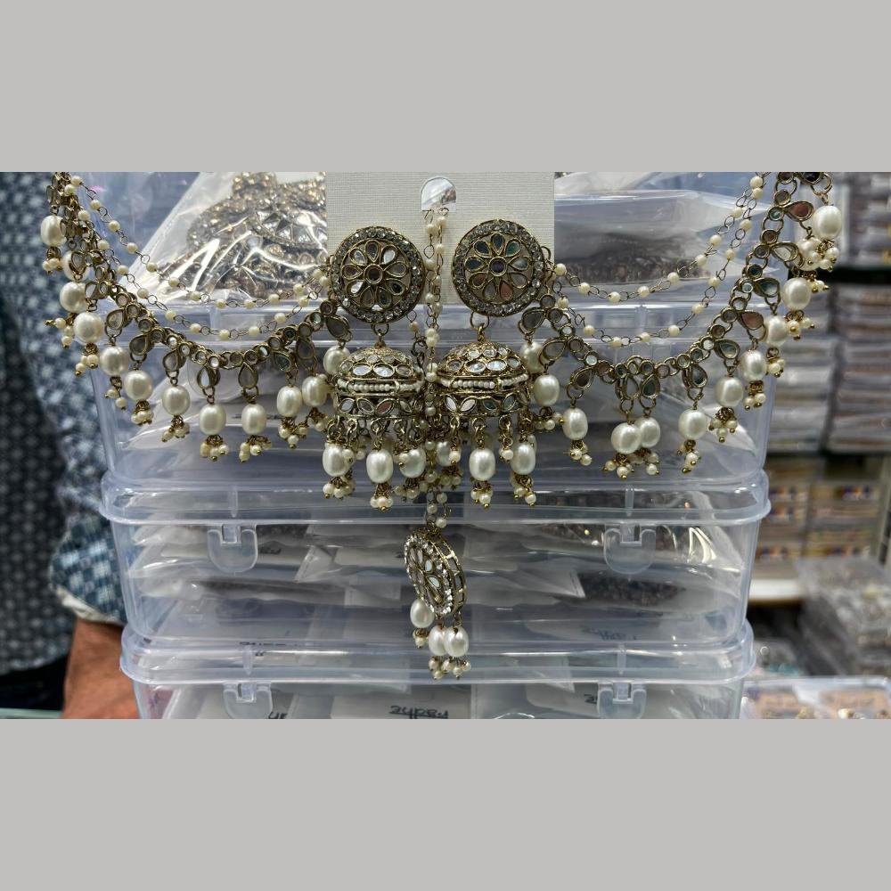 Manisha Jewellery Grand Mirror Beads Jhumki Earrings With Maangtikka