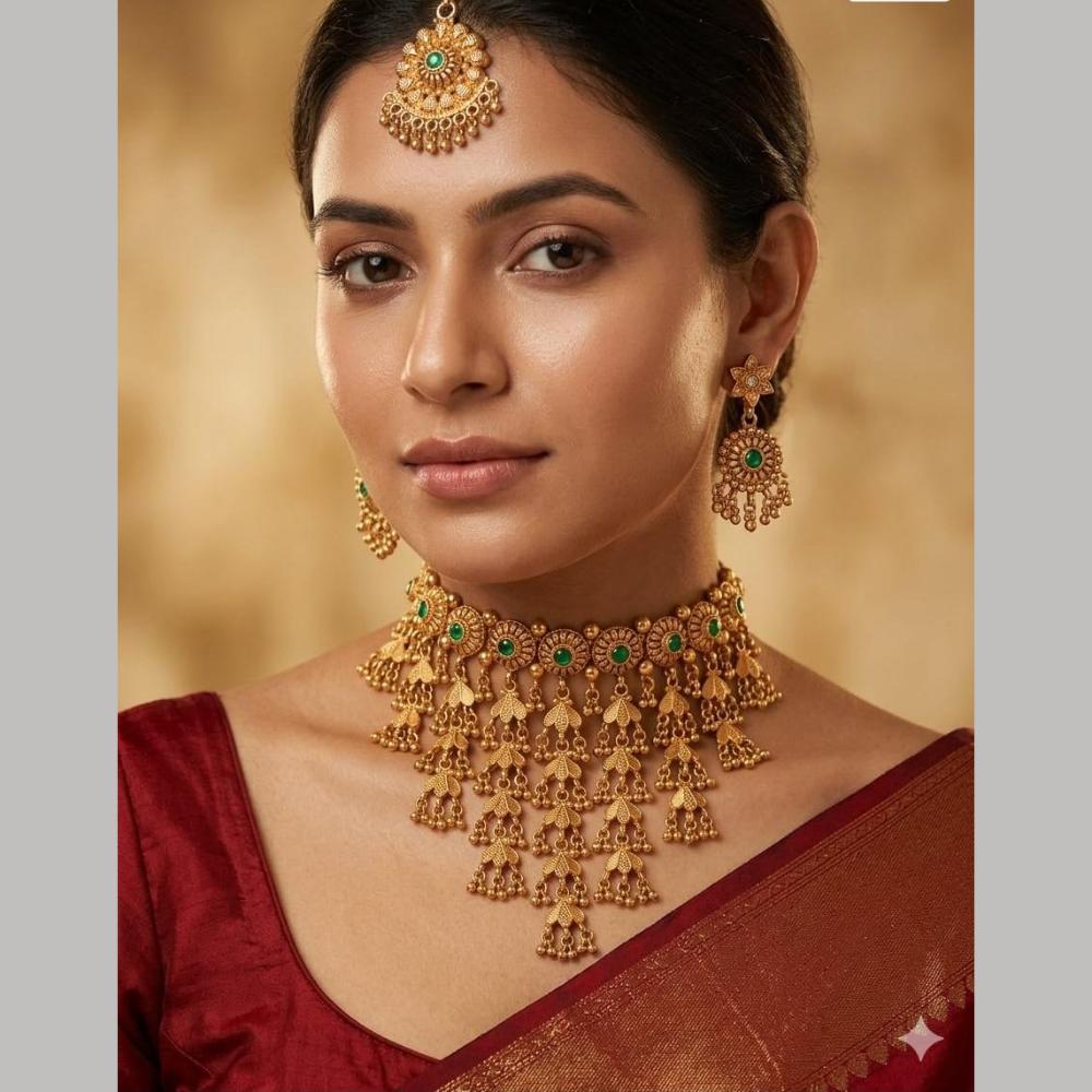 Manisha Jewellery Premium Pota Stone And Pearl Choker Necklace Set
