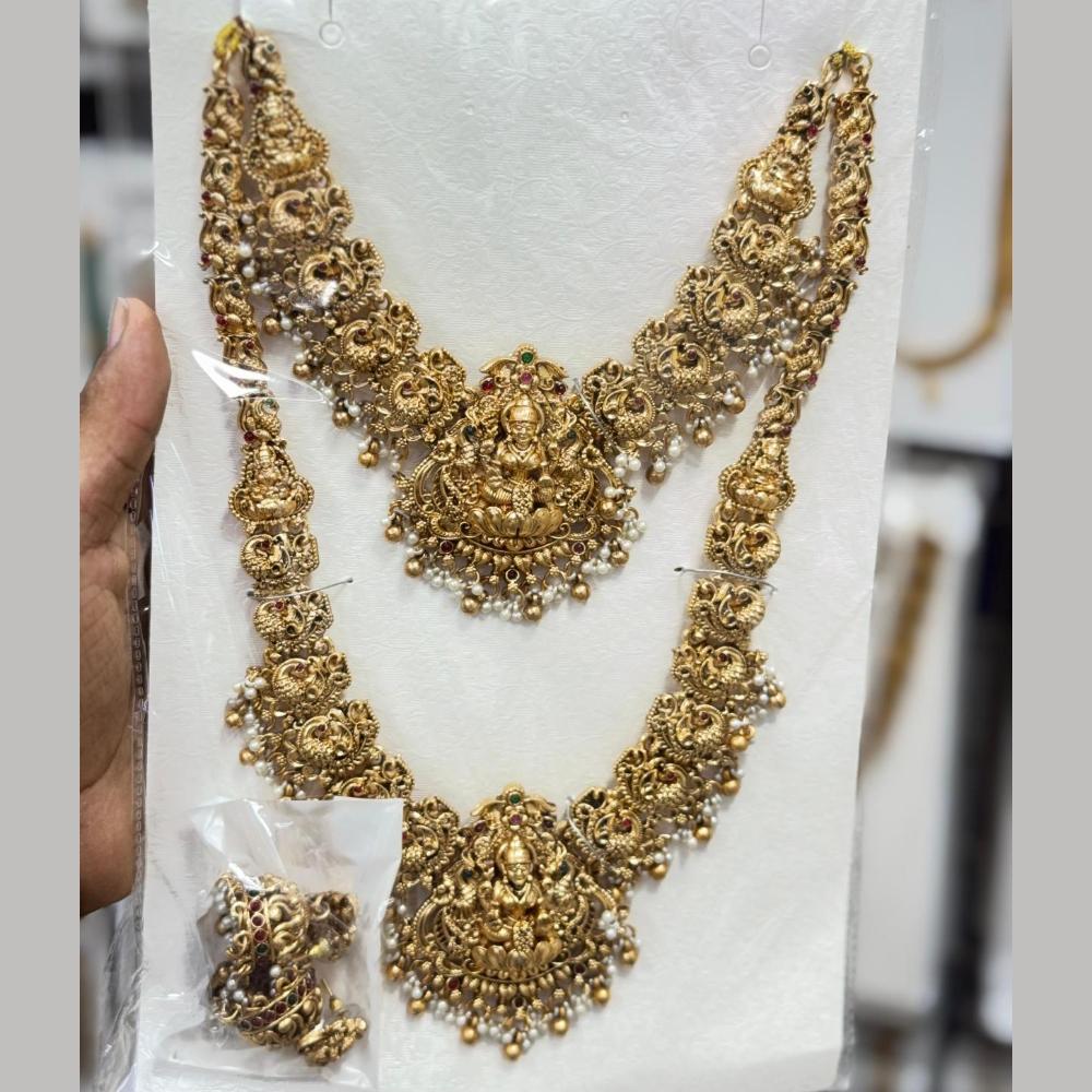 Manisha Jewellery Luxury Pota Stone And Pearl Temple Double Necklace Set
