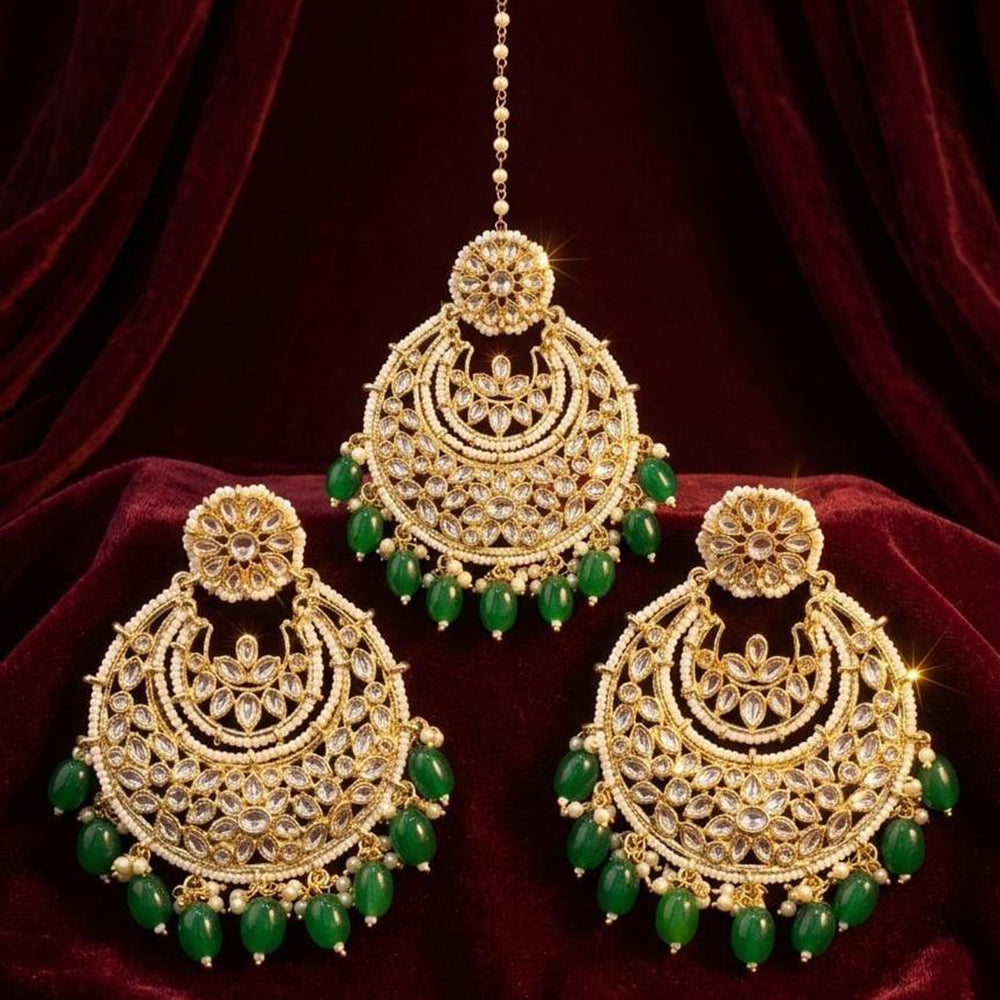 Manisha Jewellery Designer Crystal Stone Dangler Earrings with Matching Maangtikka