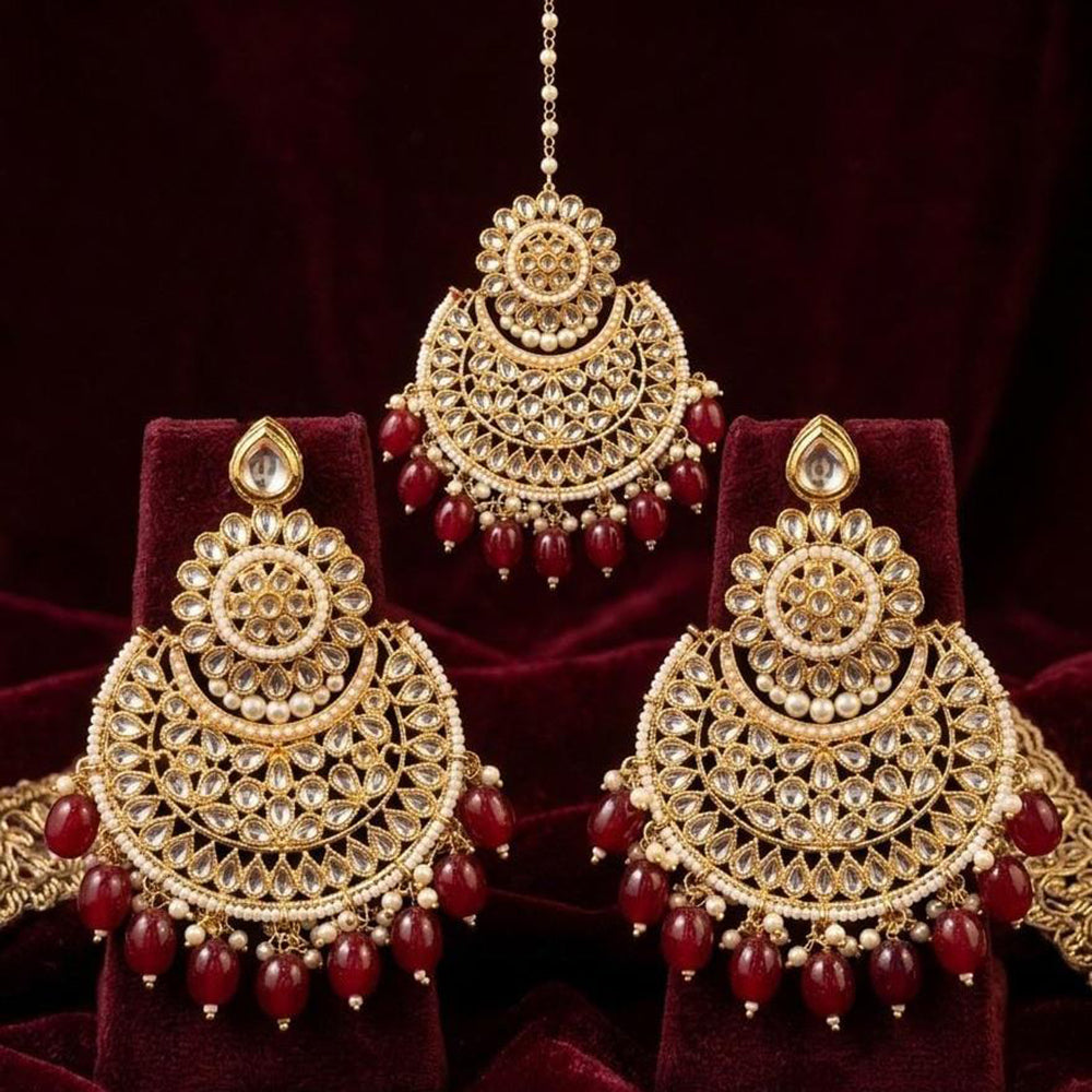 Manisha Jewellery Designer Crystal Stone Dangler Earrings with Matching Maangtikka