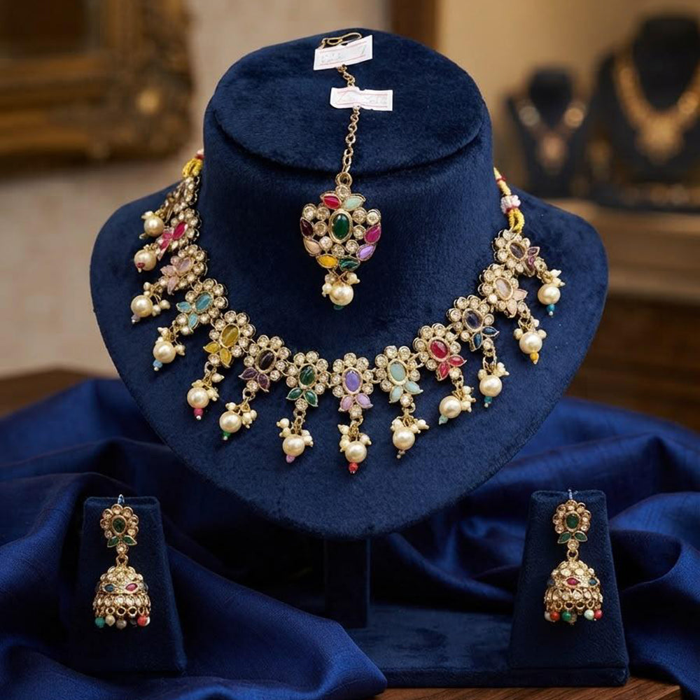 Manisha Gold Plated Crystal Stone And Pearl Necklace Set