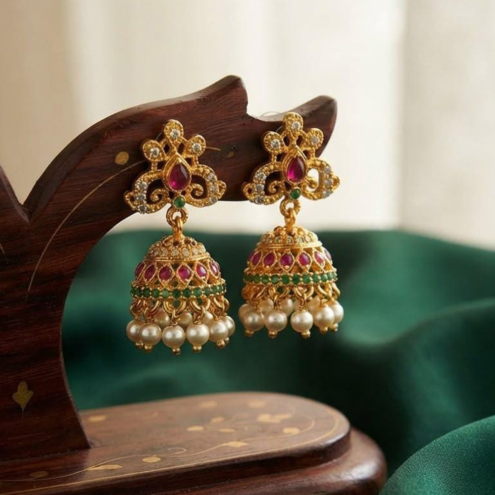 Manisha Jewellery Traditional Pota Stone And Pearl Jhumki Earrings