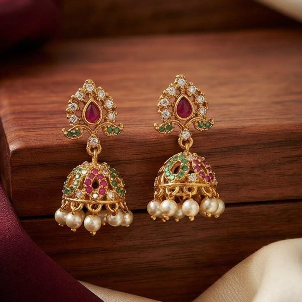 Manisha Jewellery Traditional Pota Stone And Pearl Jhumki Earrings