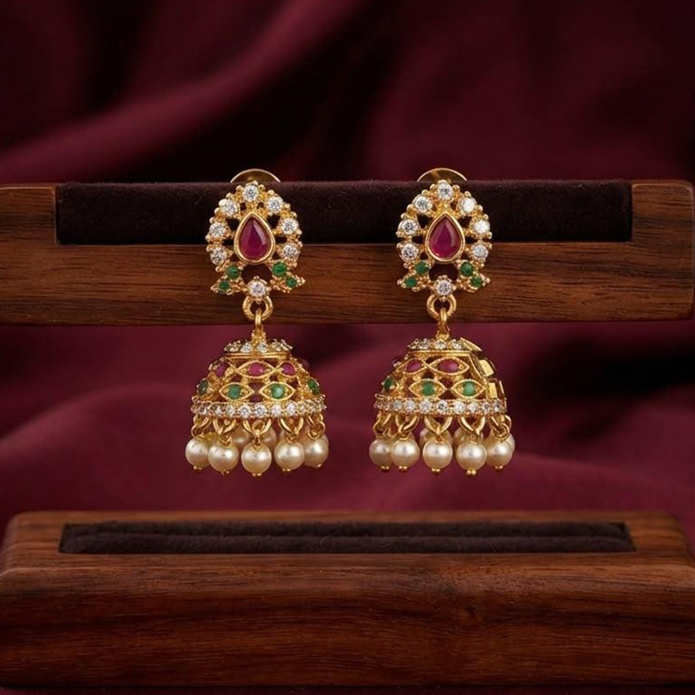 Manisha Jewellery Traditional Pota Stone And Pearl Jhumki Earrings