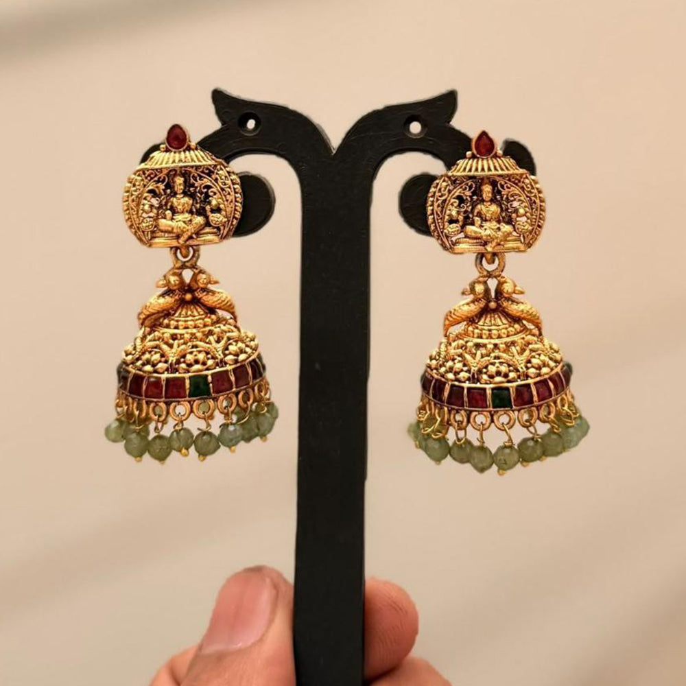 Manisha Jewellery Traditional Pota Stone And Pearl Temple Jhumki Earrings